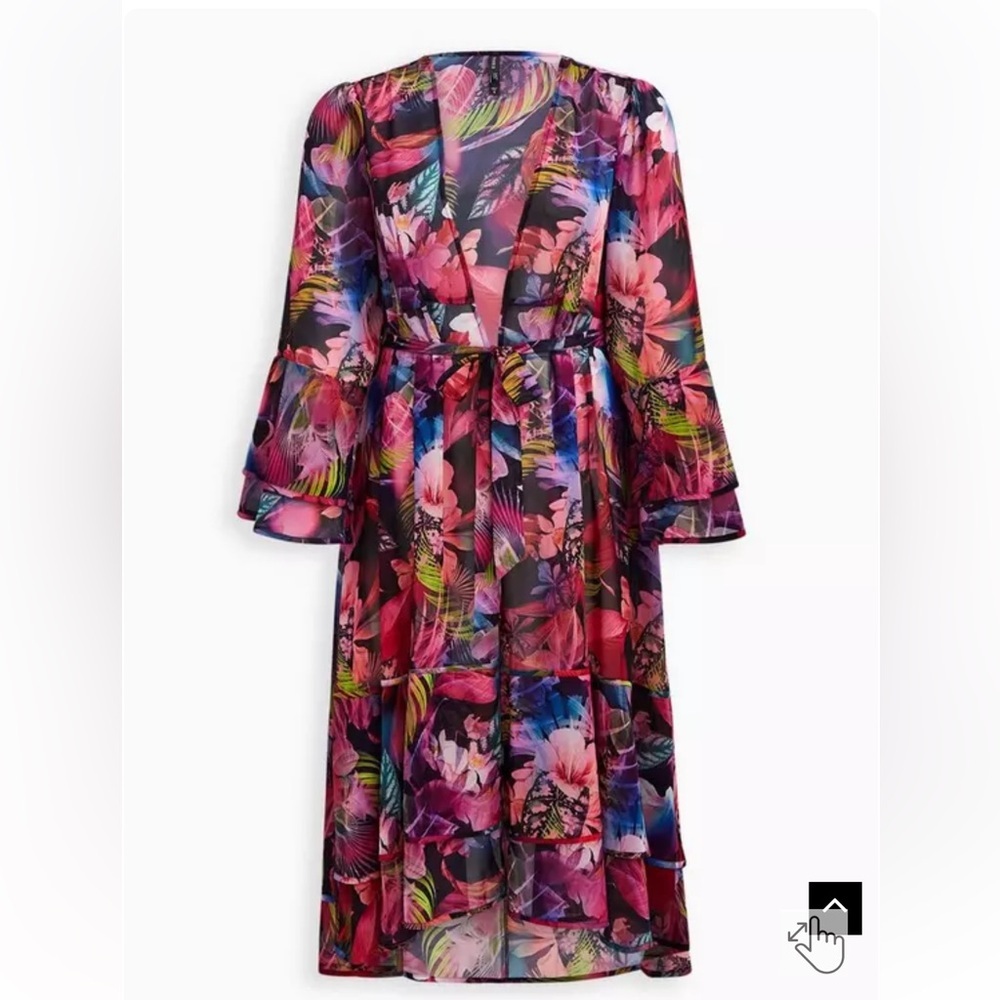Torrid Women Tropical Floral Duster Kimono  Size 1X (14–16) Pink Blue Sheer Boho - Picture 7 of 8